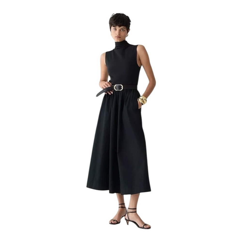 J Crew Black Fitted Mock Neck Cotton Poplin Skirt Midi Womens Size S